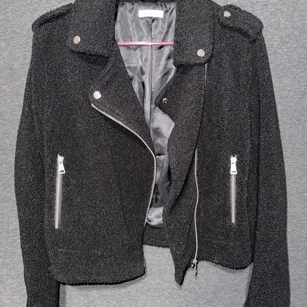 Max Studio Black Bouclé Moto Jacket | Size Small | Soft Textured, Fully Lined